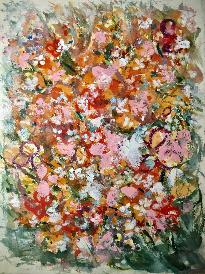 Lost in the meadows,original mix media watercolor and acrylic artwork on watercolor paper, pink floral modern home decoration,handmade gift.