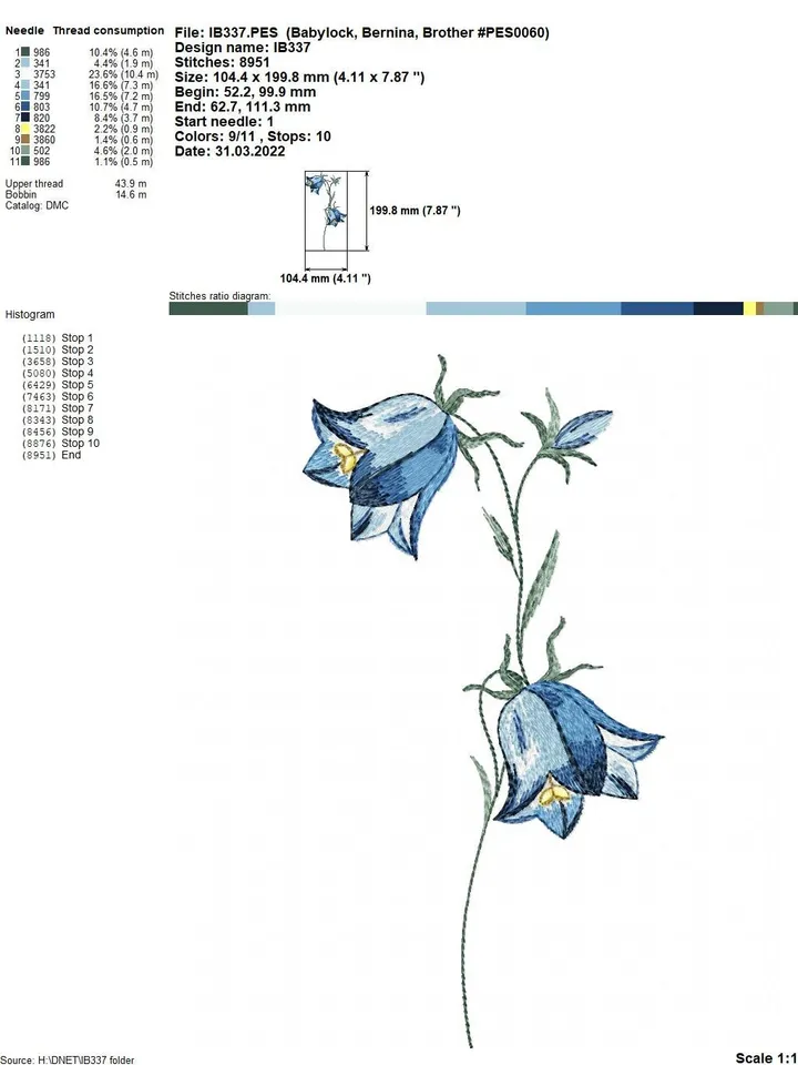 Bellflowers artistic embroidery design digital embroidery pattern home and clothing décor embroidery motif floral design flower embroidery