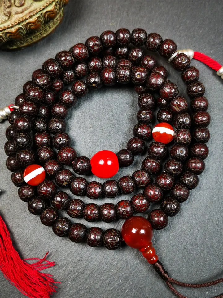Gandhanra Handmade 8mm 108 Lotus Seed Beads Mala,Barrel Shape Prayer Beads Necklace,Tibeatn Rosary Beads,34" Length