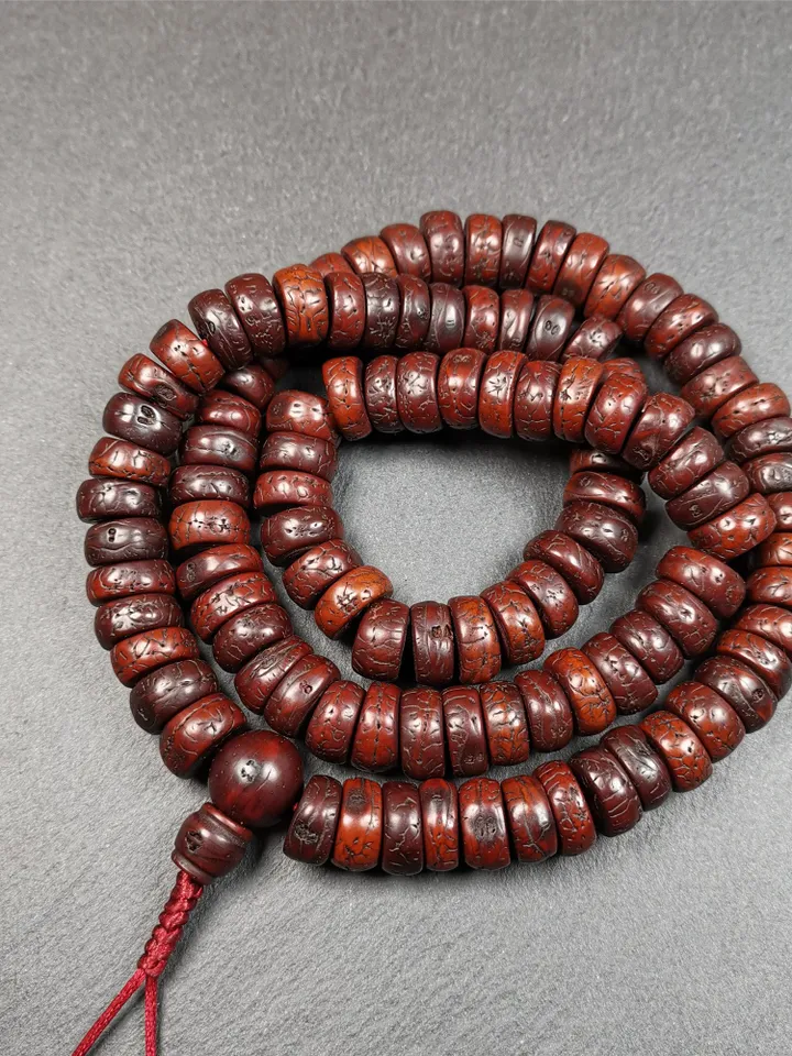 Gandhanra Old 108 Bodhi Seed Beads Mala,13mm Prayer Beads Necklace for Meditation,Circumference 70cm