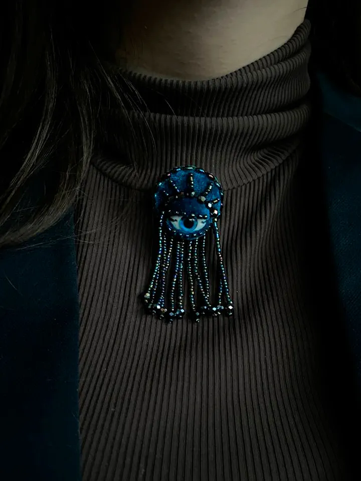 Seashell brooch with eye, octopus brooch