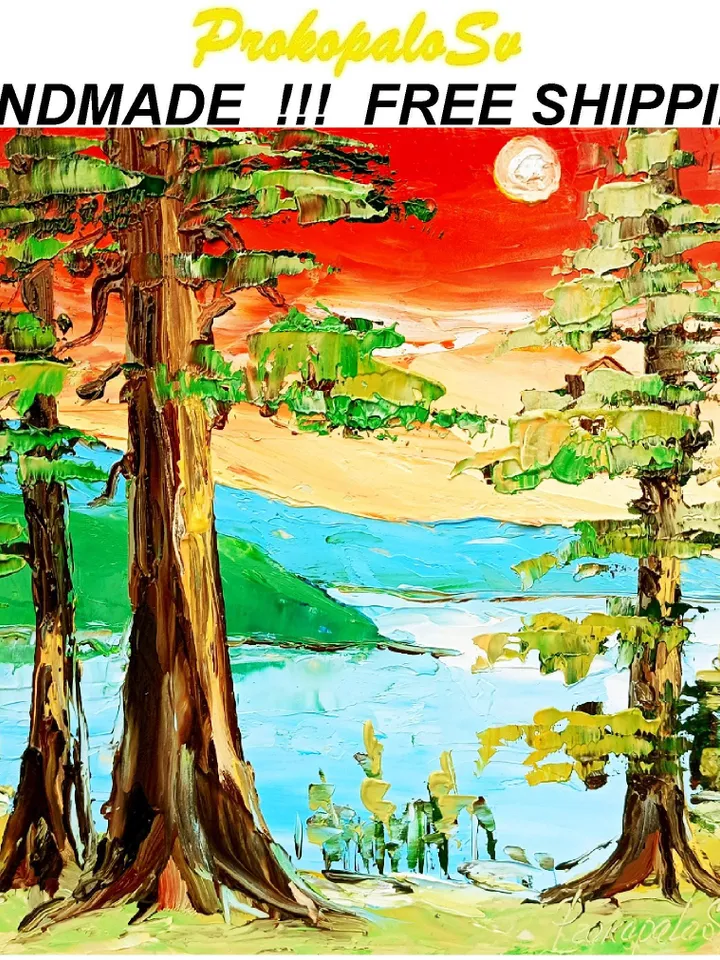 Lake Tahoe Painting Sequoia Original Art National Park Impasto Oil Painting Small Impressionist Art Travel Gifts by ArtProkopaloSv