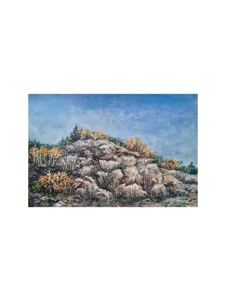 Mountain Landscape Climbing Rock Peak Painting 10x15" ORIGINAL Artwork Signed by artist Marina Chuchko