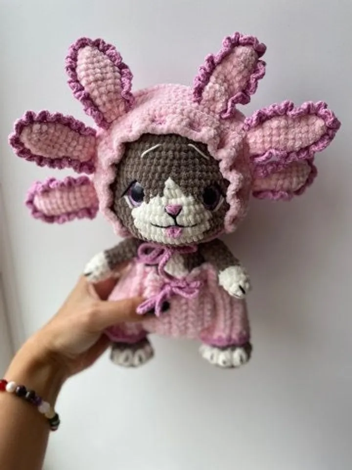 PDF Amigurumi Cat Axolotl pattern, Crochet mexican Axolotl, pink salamander pattern, crochet Axolotl plush toys