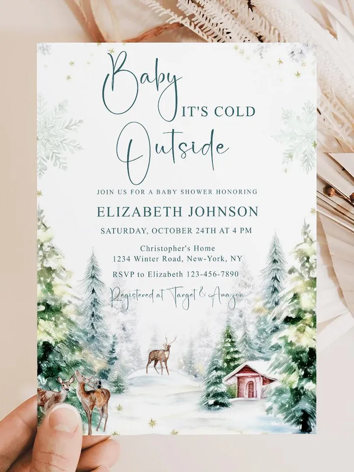 Winter Baby Shower Invitation. Baby Its Cold Outside. Gender Neutral Baby Shower Invitation. Editable Winter Baby Shower Invitation - i130