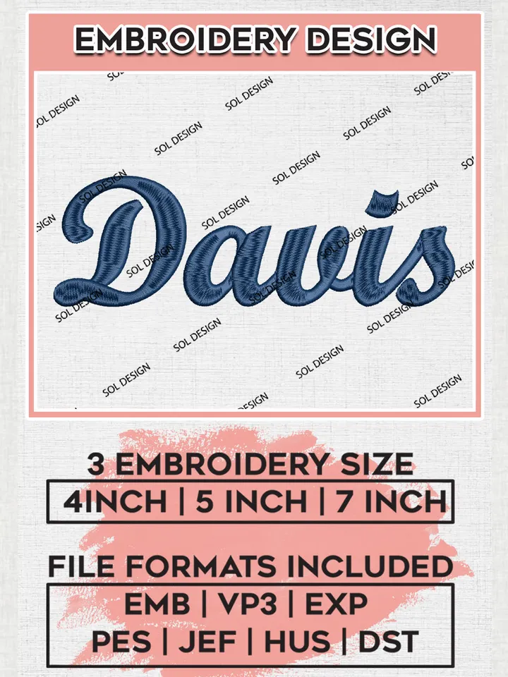 NCAA Davis Football Team Word Logo Embroidery Design Files, NCAA UC Davis Aggies Machine Embroidery, NCAA Teams, Game Day, 3 sizes, NCAA Machine embroidery designs, Digital Download