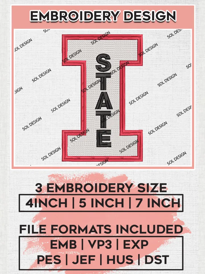 NCAA Illinois State Team Wordmark Logo embroidery designs, NCAA Illinois State Redbirds Logo Machine embroidery files, NCAA Team Logo embroidery designs, NCAA Game Day Machine embroidery designs, Digital Download