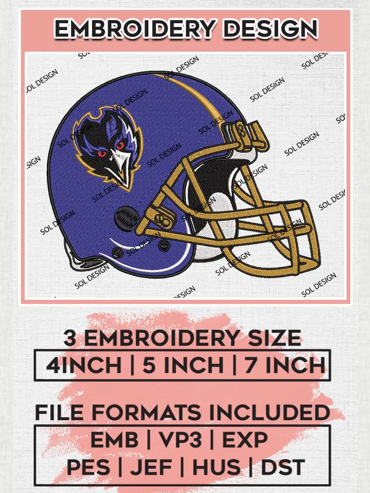 Baltimore Ravens Helmet Embroidery Designs, NFL Ravens, NFL Embroidery Designs, NFL Baltimore Ravens Machine Embroidery Design, Digital Download