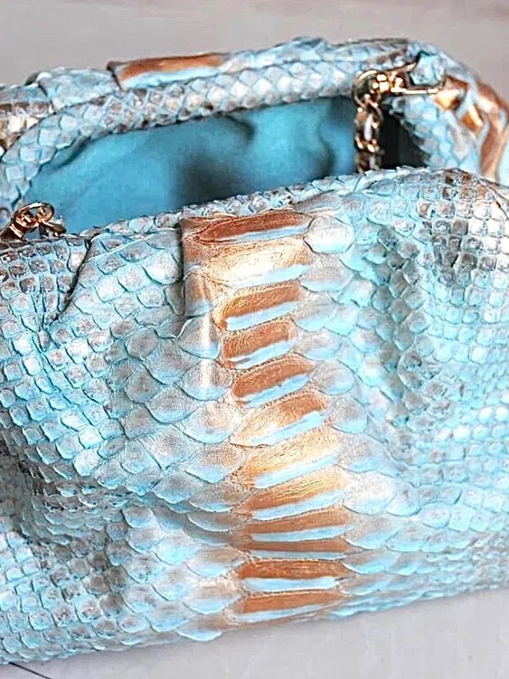 Genuine python skin blue pouch bag | exotic leather bags | small size soft clutch | snake designer bag | gift for her | classy purse