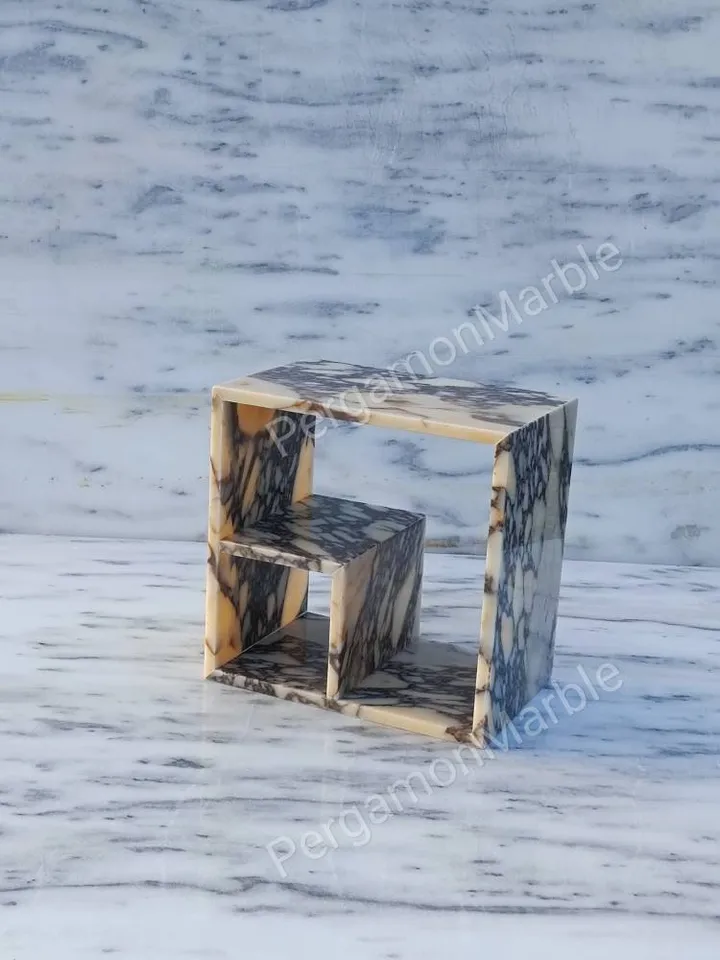 Calacatta Viola Marble End Table Side Table Special design shelf system Nightstand