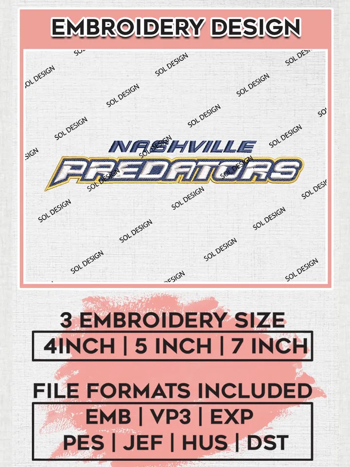 NHL Nashville Predators Text Logo Embroidery Designs, NHL Nashville Predators Team Logo Embroidery, Hockey Team Logo Emb Files, NHL Predators Logo, Machine embroidery Files, Digital Download