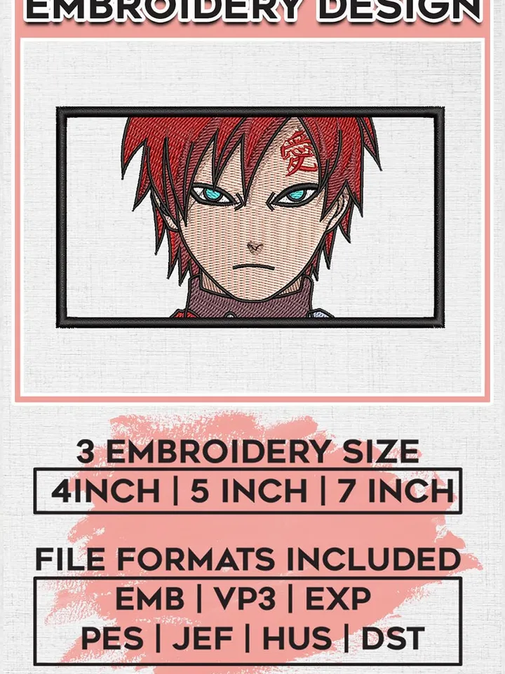 Anime Gaara Embroidery Design / Naruto Anime Machine Embroidery Files / Manga Character Digital Download EMB_ANIME_55
