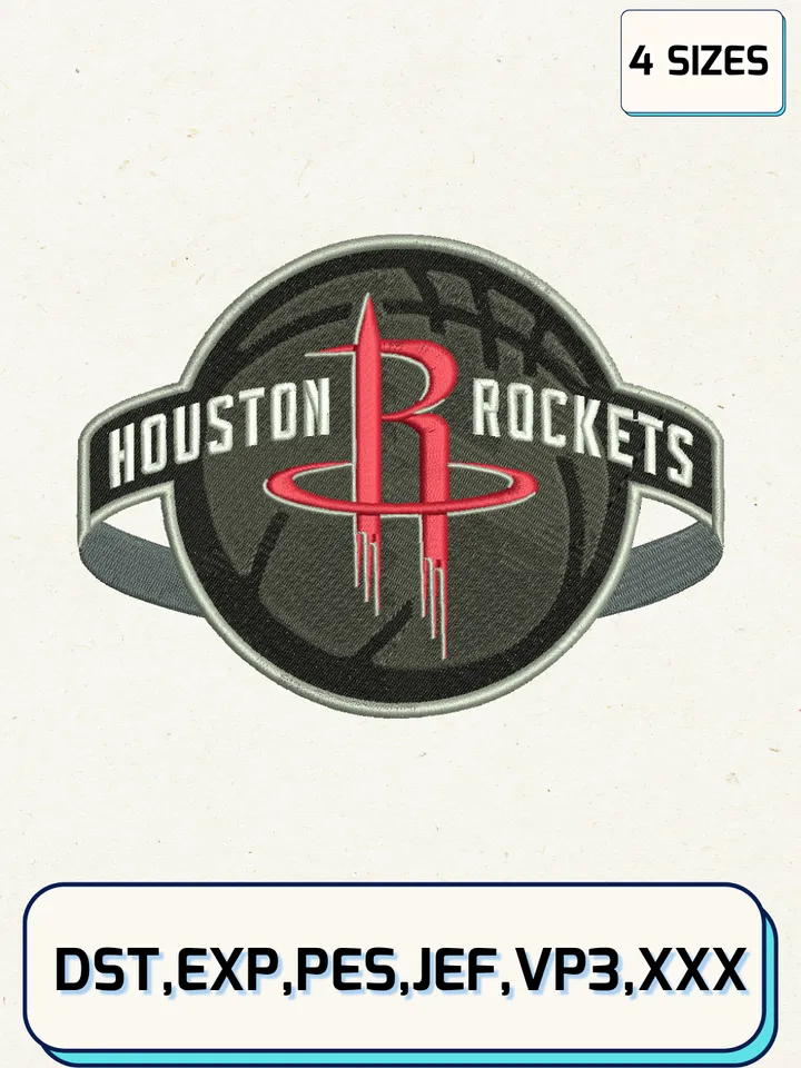 Houston Rockets Logo Embroidery Design Files,NBA Logos Embroidery Designs,Machine Embroidery Files,4 Sizes