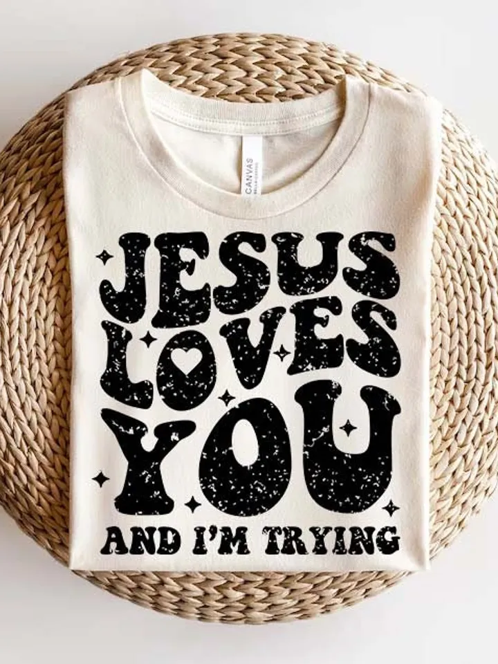 Christian Svg Png, Retro Sublimation, Jesus Loves You and I'm Trying Shirt Design, Vintage Retro Svg PNG, Religious Svg PNG, Retro Wavy