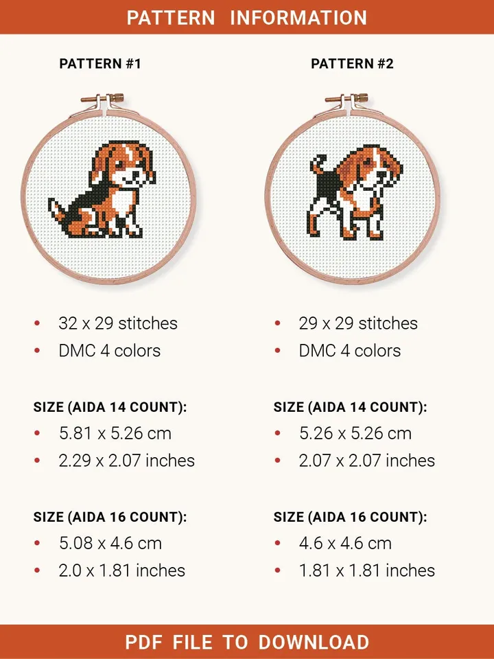 Bundle of 2 mini puppy Cross stitch patterns contemporary dogs Beagle animals beginner counted modern chart gift DIY embroidery instant PDF