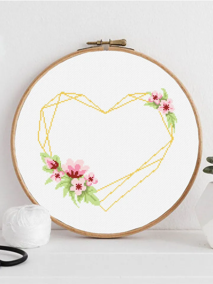 Floral heart frame cross stitch pattern download PDF Your text here, Wedding cross stitch, Valentine stitch, Flower wreath cross stitch #Y5