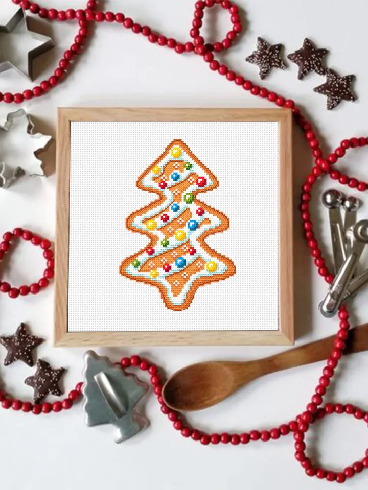 Gingerbread Christmas tree cross stitch pattern PDF Christmas gingerbread cross stitch chart, Small Christmas pattern download PDF #N89