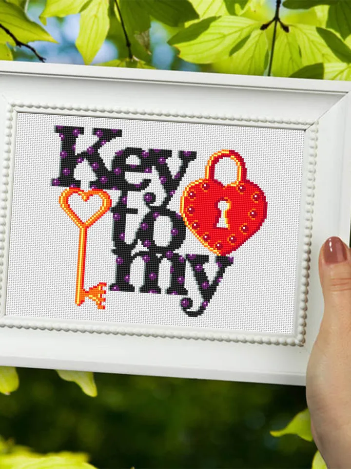 Love quote cross stitch pattern download PDF, Love lettering Key to my heart cross stitch chart, Valentines day gift, Beginner stitch #V7