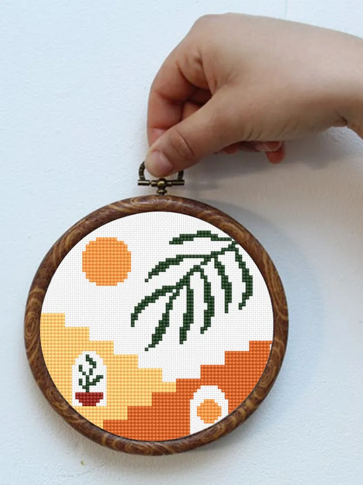 Abstract boho cross stitch pattern PDF download Set of 3 Minimalist nature cross stitch chart, Simple boho floral pattern digital PDF #O10