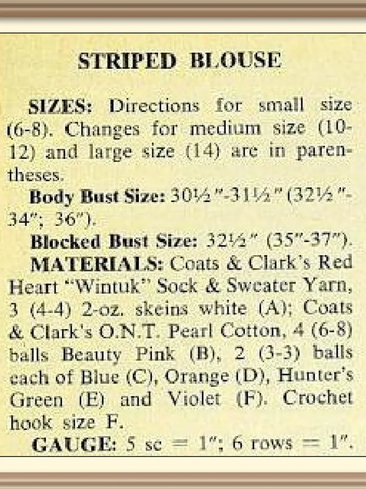 Vintage Crochet Pattern Striped Blouse Patchwork Top Shorts Digital Download PDF