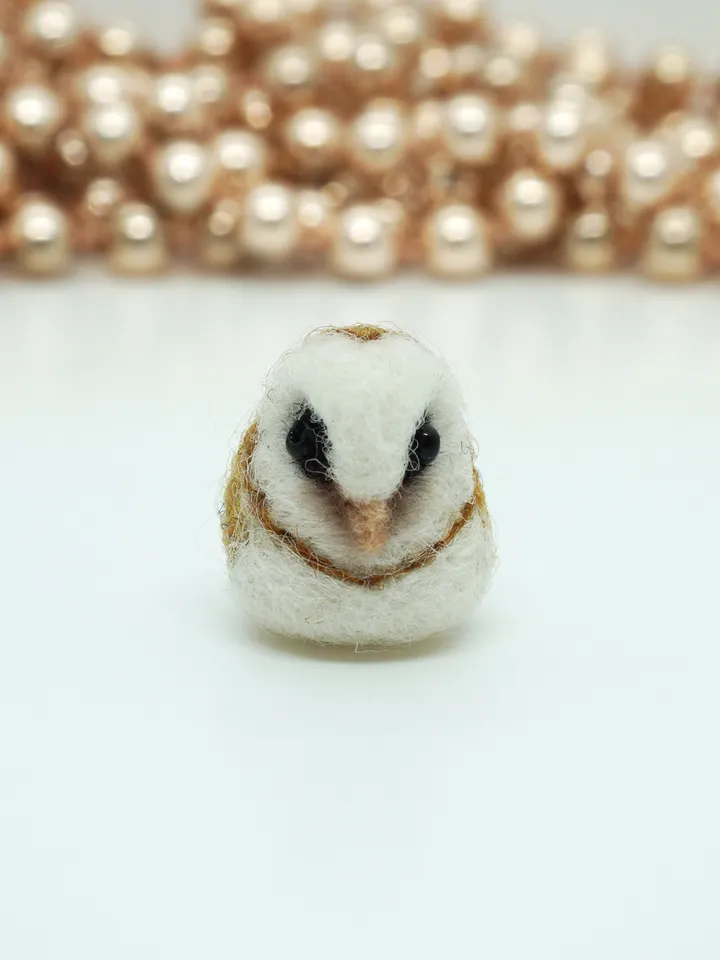 Tiny needle felted barn owl, miniature white owl, made to order