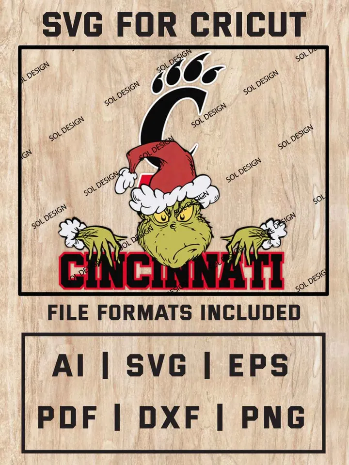 Grinch Cincinnati Bearcats SVG, NCAA SVG Design, NCAA Cincinnati Bearcats SVG, NCAA Bearcats Cricut, Christmas Svg, Grinch svg, Digital Download