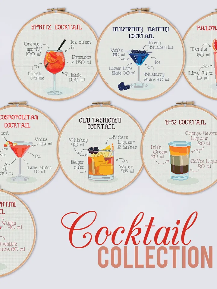 Cocktail Blueberry Martini Cross stitch pattern | Embroidery Pattern | Instant Download | Embroidery Designs
