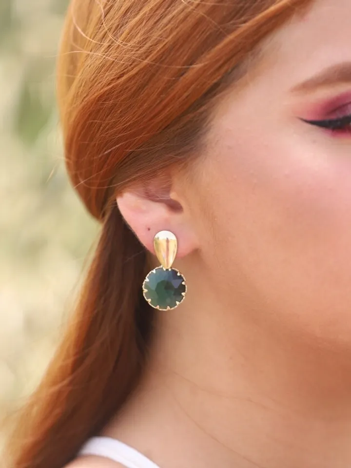 Gold , Emerald Green Boho Bridal Earrings , Swarovski Crystal Statement Boho Wedding Earrings , Boho Bridal Jewelry , Boho Wedding Jewelry,