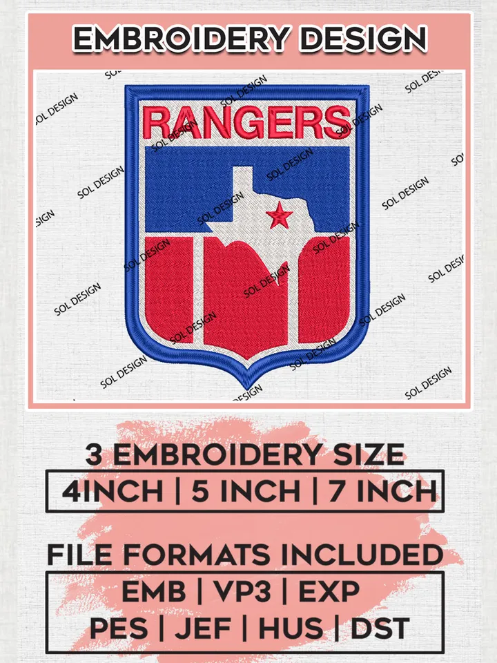 MLB Rangers Logo Embroidery Files, MLB Texas Rangers Team Embroidery, MLB Teams, 3 sizes, MLB Machine embroidery designs, Digital Download