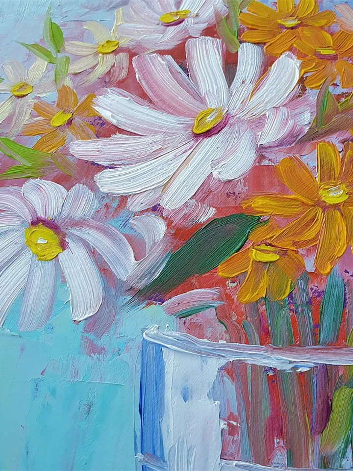Daisy Painting Bouquet Original Art Still Life Wall Art Floral Oil Painting