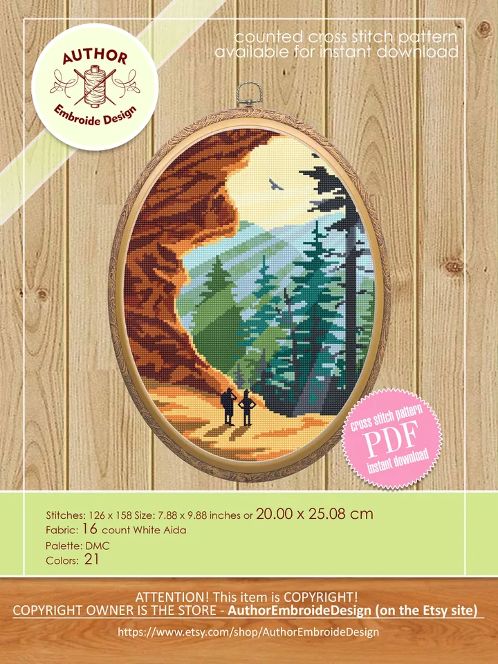 Great Smoky Mountains National park cross stitch pattern PDF Mountain landscape embroidery beginners Nature USA cross stitch chart #L27