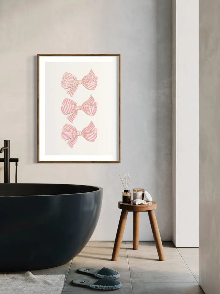 Pink Bow Watercolor Painting Print, Girly Wall Art, Teen Girl Wall Art, Baby Girl Gift, Preppy Painting, Coquette Room Decor, Trendy Print