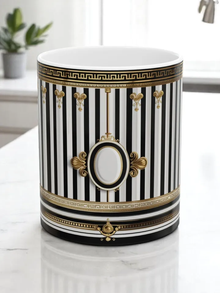Elegant Striped Mug, Luxury Coffee Cup, Chic Gift for Her, Home Decor, Ceramic Mug, Stylish Wedding Present, Drinkware, Kitchen Decor