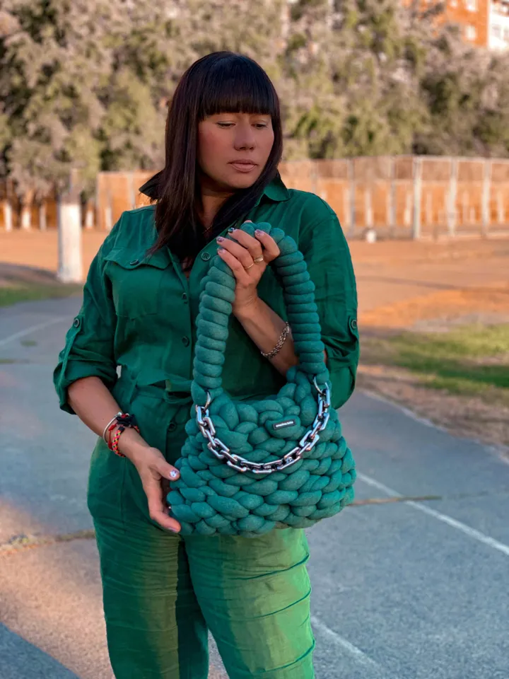 Chunky bag knit pattern PDF and video tutorial, crochet handbag, shoulder purse, vegan knit crossbody, retro style, mini tote