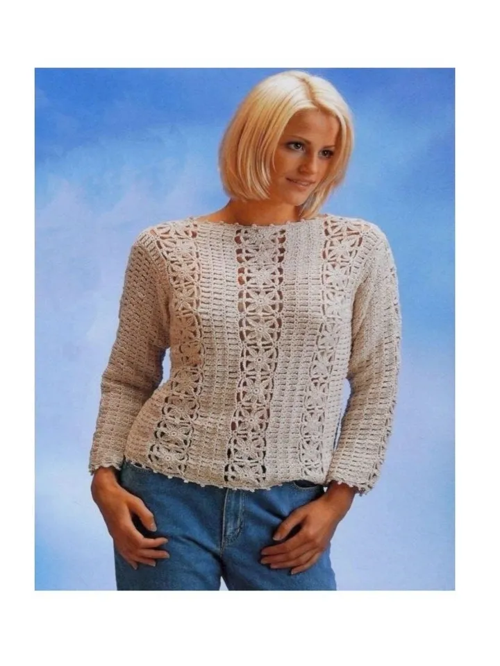Sweater crochet, summer sweater, pullover crochet women ladies sweater pdf instant download