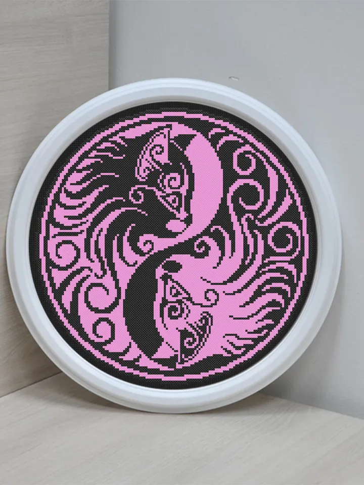 Yin Yang cat cross stitch pattern download PDF Mandala cat embroidery PDF, Yin and yang cross stitch chart, Cat lover gift, Home decor #M105