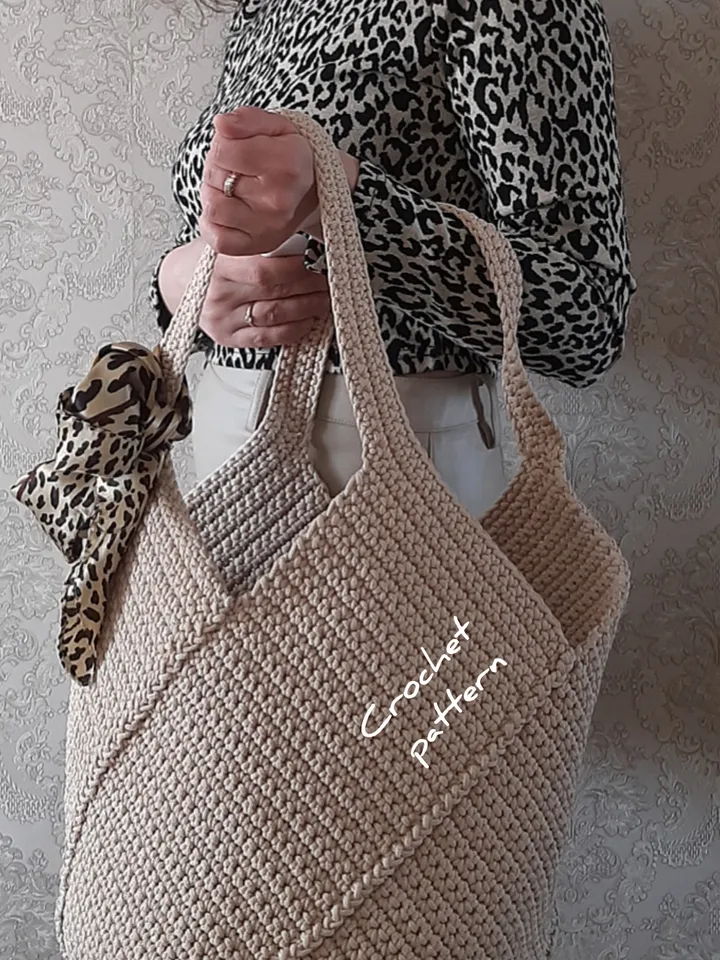 Crochet Tote Bag Pattern , Large summer Beach Bag , Reusable Grocery Bag , Aesthetic Bag, gift for mom DIY , Shopping Bag