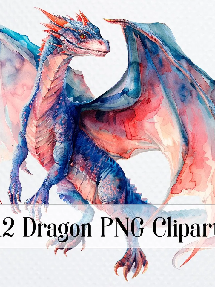 12 Dragon PNG Bundle, Chinese Dragon PNG, Printable Watercolor clipart, High Quality PNG, Digital download, Paper craft, junk journals