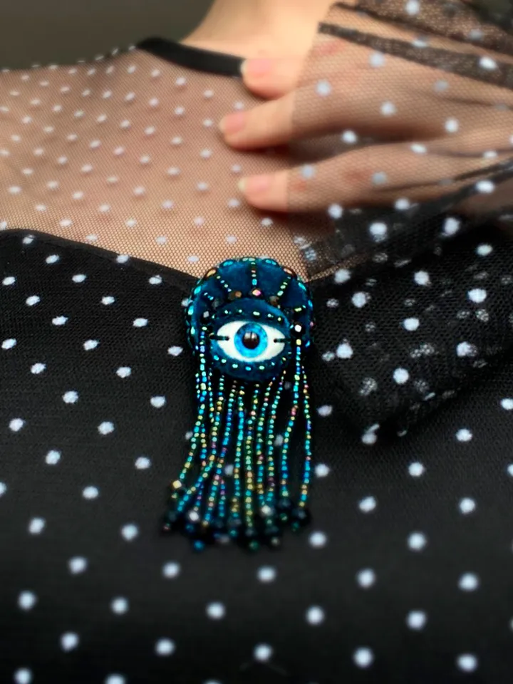 Seashell brooch with eye, octopus brooch