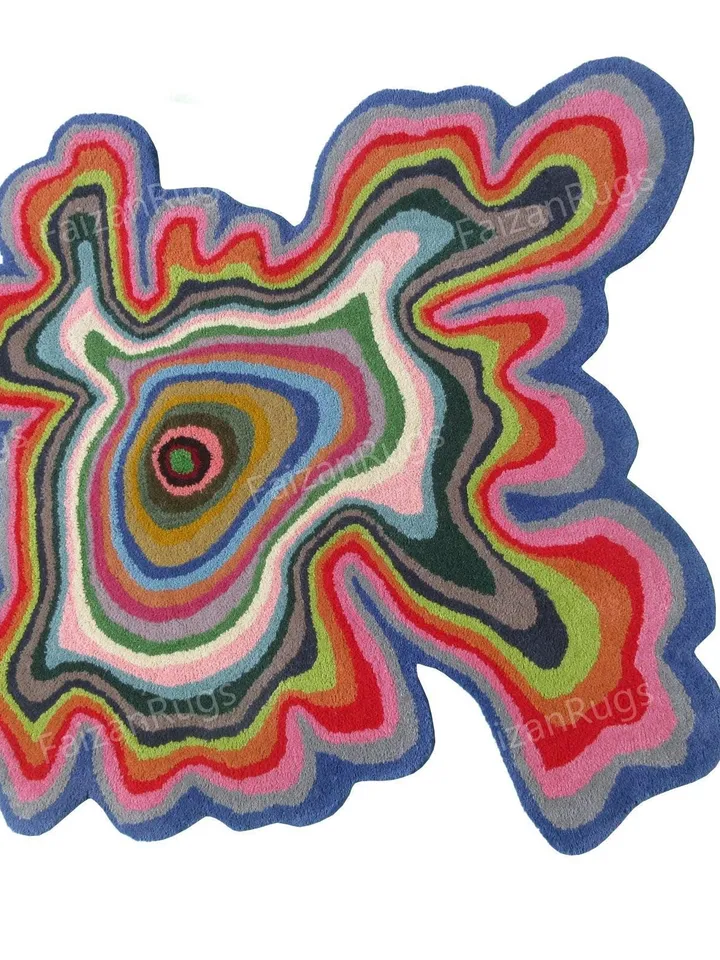 Multi Color | Irregular Shaped Hand-Tufted Vibrant Colors Wool Rug | Handmade Area Rug for Home, Bedroom, Living Room, Kids Room, Custom Rug
