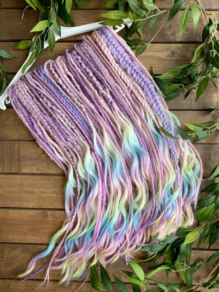 Pink purple to pastel rainbow synthetic curly De dreadlocks Ready to ship