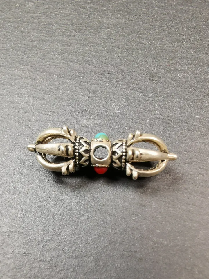 Gandhanra Handmade Tibetan Silver Vajra Amulet for Prayer Bead,Mala Pendant,32mm × 11mm