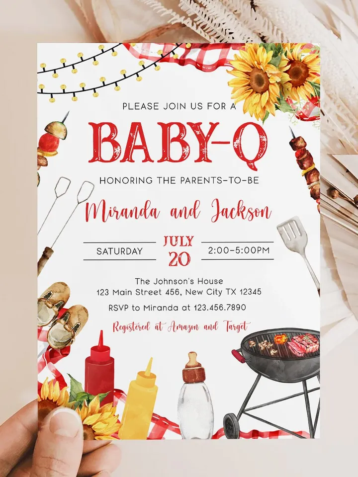 BBQ Baby Shower Invitation, Baby-q Baby Shower Invite, Backyard Baby Shower, BBQ Party Baby Sprinkle Invitation, Editable Template BBQ03