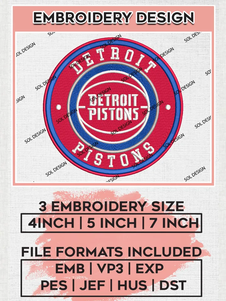 Detroit Pistons NBA Basketball Team Logo Embroidery Design, NBA Detroit Pistons Logo Embroidery Files, Basketball Team Machine Embroidery, Machine Embroidery Design