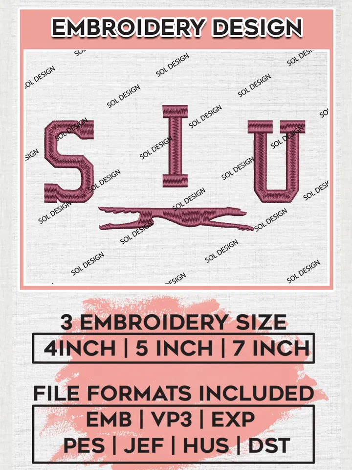 NCAA SIU Salukis Team Logo embroidery designs, NCAA Southern Illinois Salukis Logo Machine embroidery files, NCAA Team Logo embroidery designs, NCAA Game Day Machine embroidery designs, Digital Download