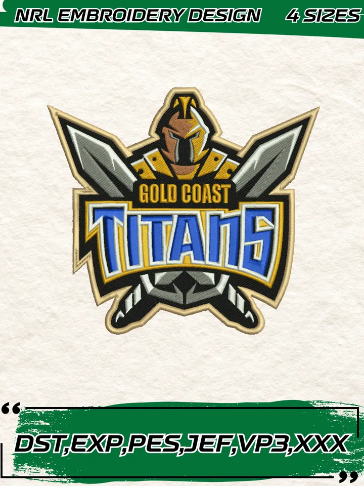Gold Coast Titans Logos Embroidery Design,NRL Machine Embroidery Digitized Pes File,4 Sizes, Instant Download