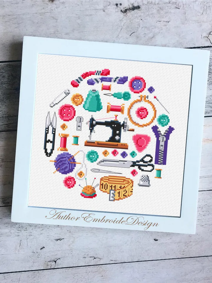 Sewing sampler cross stitch pattern PDF download Sewing accessories cross stitch chart, Simple pattern digital PDF, Sewing room decor #O22