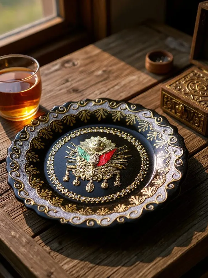 Hand-Painted Ottoman Tughra Decorative Plate 30 cm Ceramic Wall Art, Turkish Home Decor, Islamic Calligraphy, Ottoman Style Gift, Home Decor