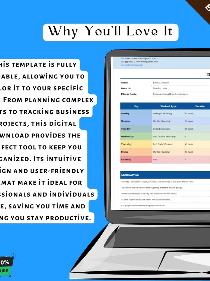 Downloadable Workout Template, Editable Google Sheets, Digital Fitness Planner for Exercise Tracking & Goal Management