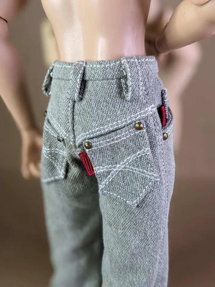 Realistic handmade khaki classic jeans for 13 inch fashion male doll (FR Homme, Poppy Parker)